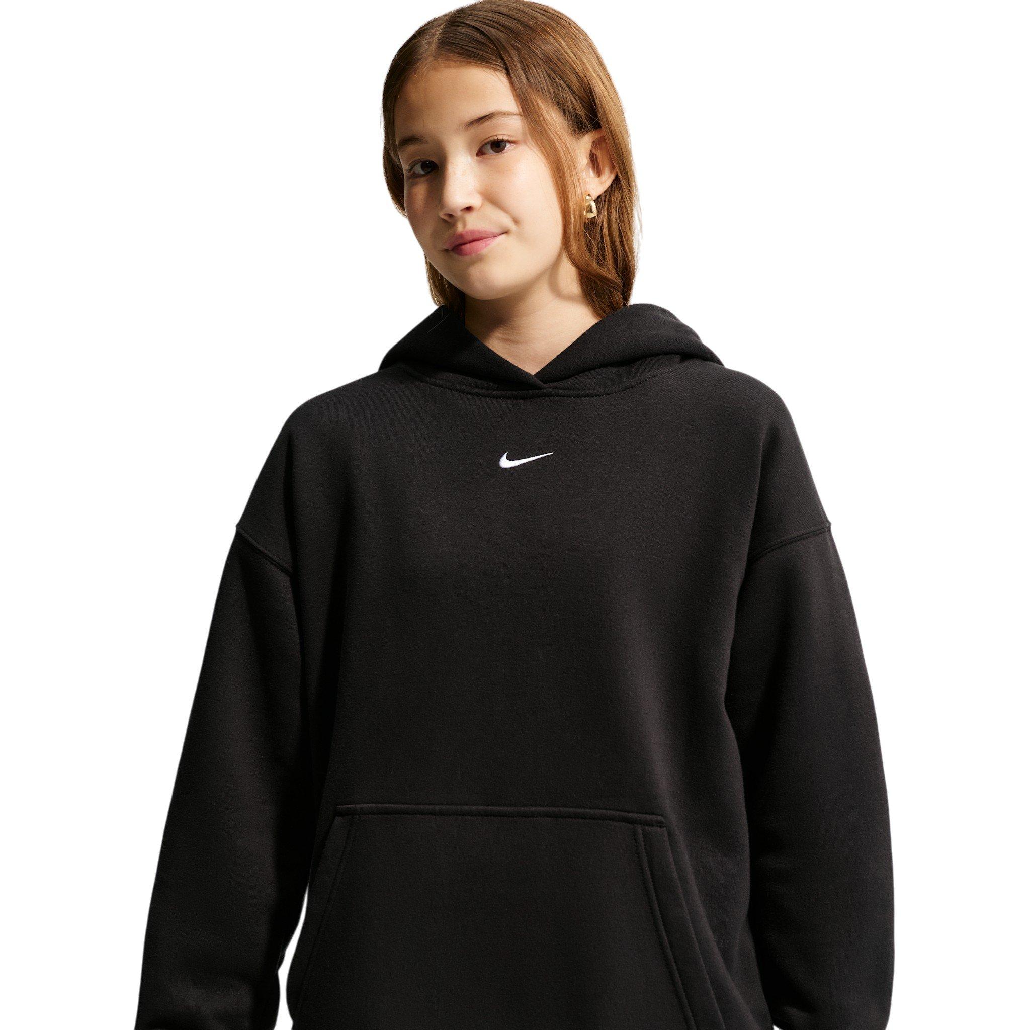 Nike Big Girls' Sportswear Studio Fleece Oversized Pullover Hoodie - Black - BLACK